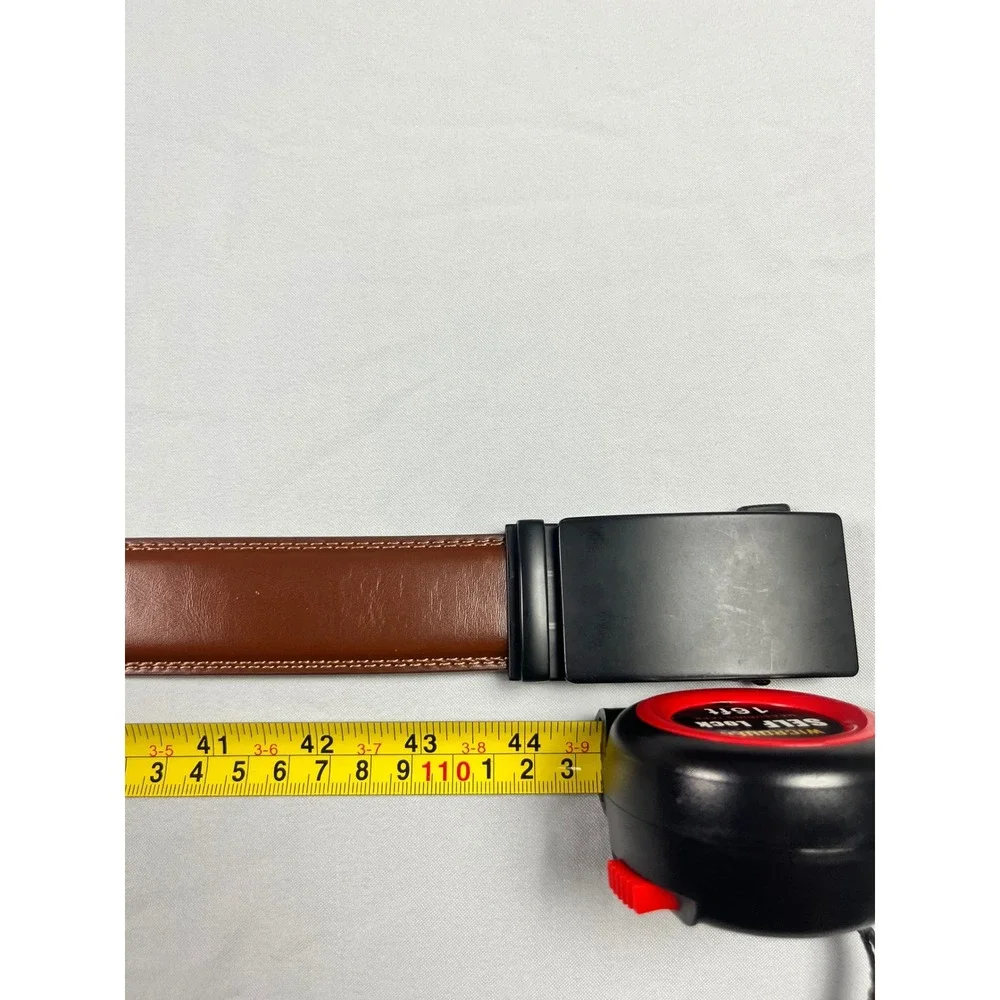 CHAOREN Mens Ratchet Belt Brown Leather Black Slide Buckle Adjustable 44 inch